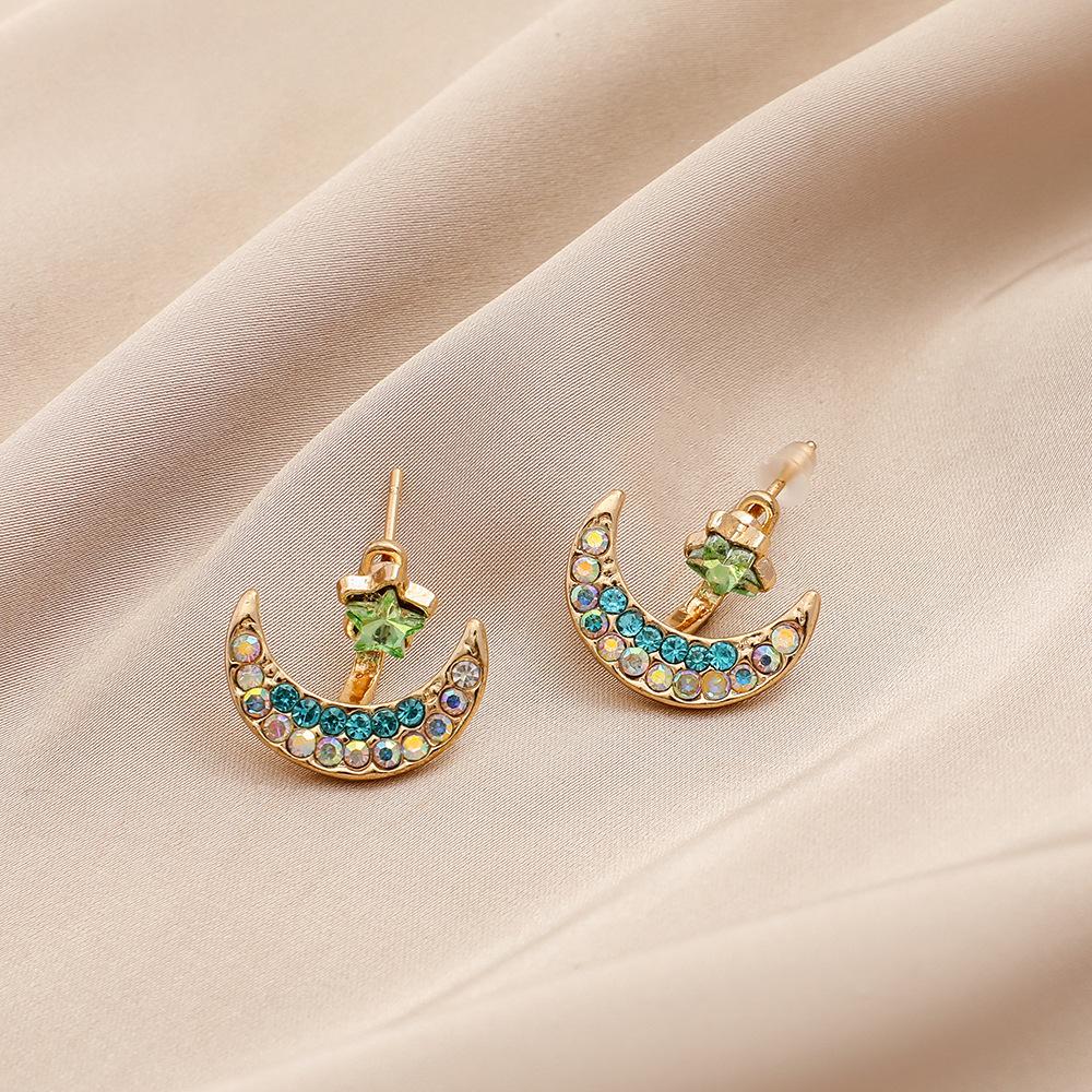 Unique shape blue moon star hanging colorful diamond crystal earrings accessories fashion earrings for women