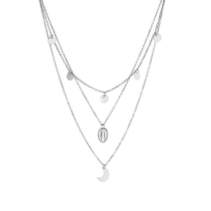 Fashion Vintage Shell Moon Pendant Necklace Round Iron Plate Clavicle Chain Necklace Jewelry