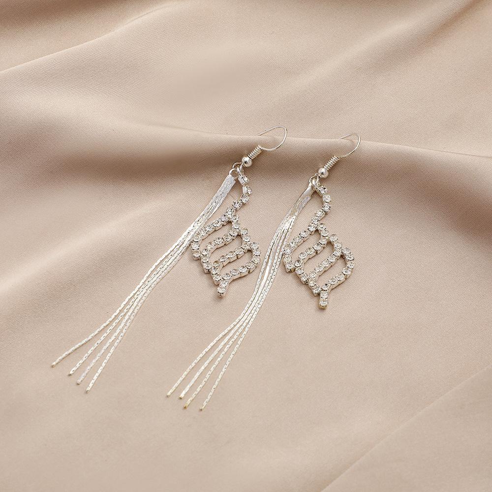 Tassel Zircon Geometric Earrings Personality Simple Temperament Style Drill Stud Earrings Women