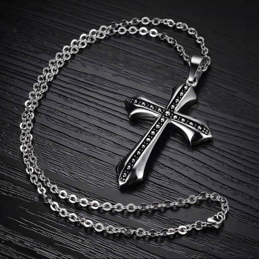 Explosive Edition Cross Pendant Necklace Men's Religious Belief Jewelry Punk Hip Hop Accessories