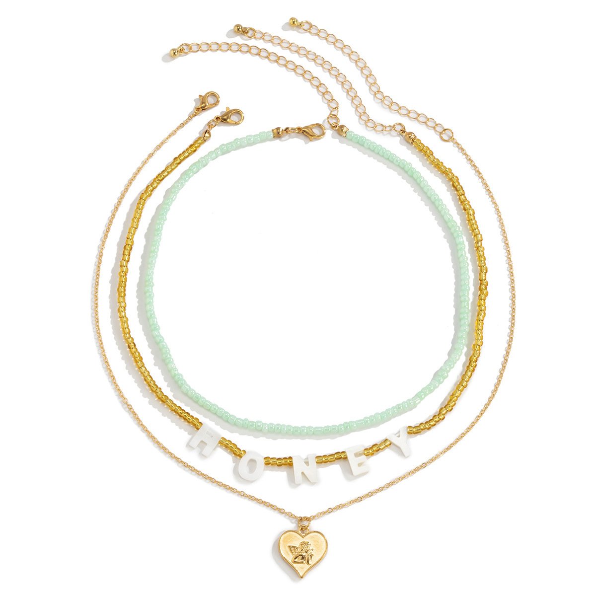 Retro Simple Rice Bead Letter Stacked Necklace Metal Heart Shaped Angel Portrait Clavicle Necklace Female