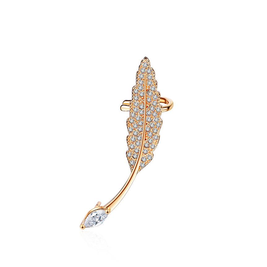 Ins full diamond leaf ear clip female fashion creative temperament micro-inlaid zircon leaf earrings Mori ear bone clip