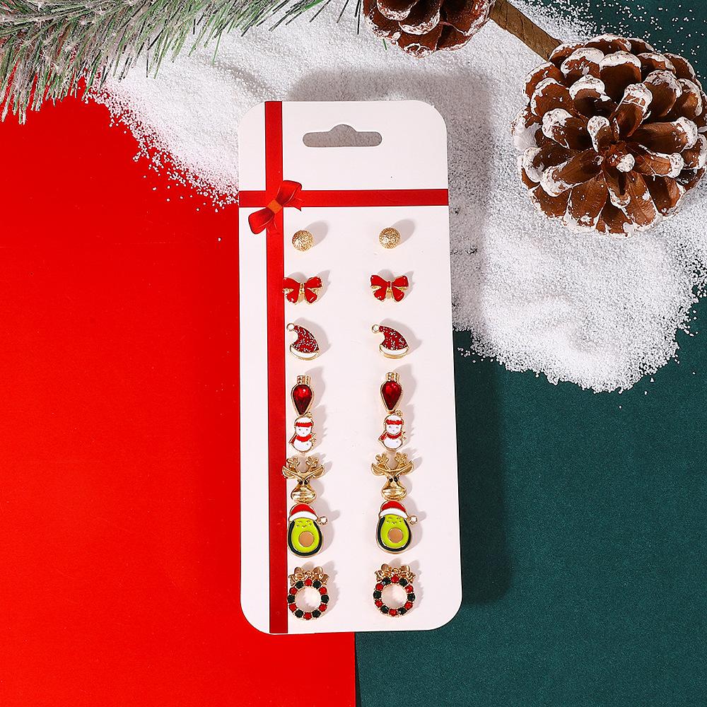 Christmas earring combination set fashion cartoon elk cane Christmas tree earrings card earrings