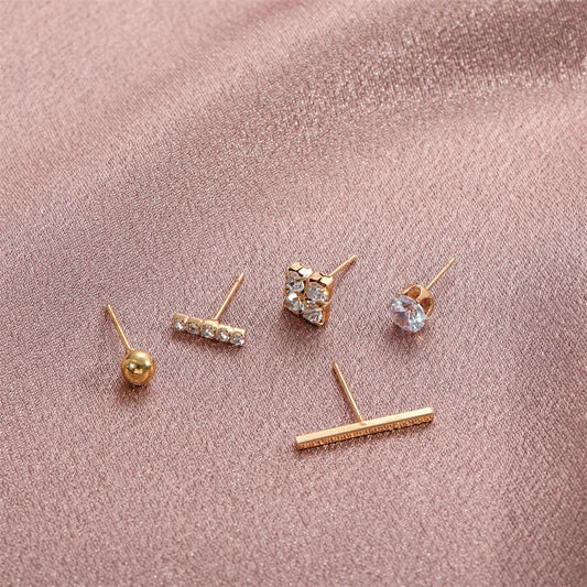 Fashionable Diamond Geometric Stud Earrings Set Niche Design Personality Internet Celebrity Trendy Earrings Five-piece Set Female