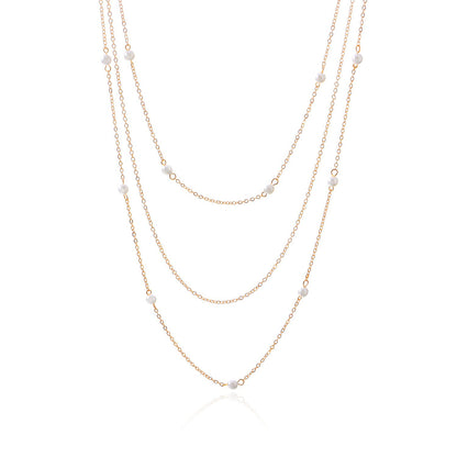 Jewelry Elegant Imitation Pearl Layer Necklace Geometric Trend Street Style Necklace