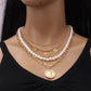 Jewelry Retro Multi-layer Beaded Chain Fashion Necklace Simple Portrait Imitation Pearl Multi-layer Necklace