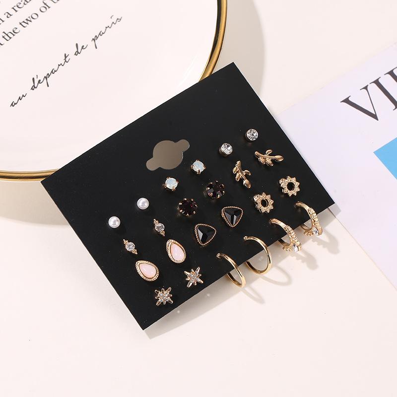 Fashion Set Stud Earrings Simple 12-Piece Stud Earrings Flower Set Earrings