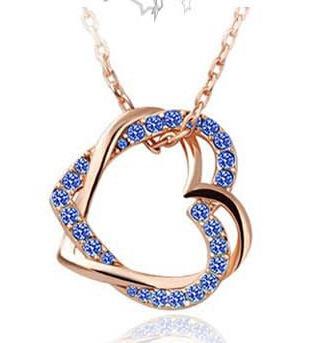 Necklace creative hollow full diamond double heart winding pendant fashion love bone chain