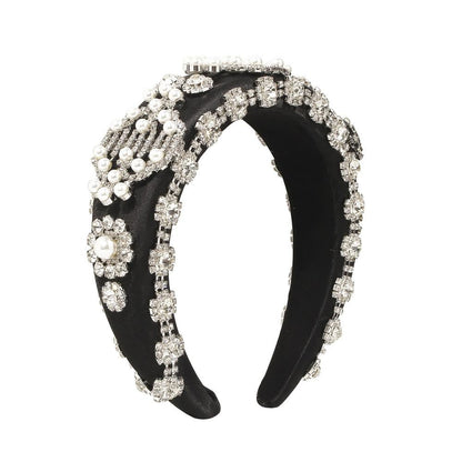 F3355 fashion personality claw chain imitation pearl flower super fairy head hoop sponge temperament wide-brimmed creative hair hoop