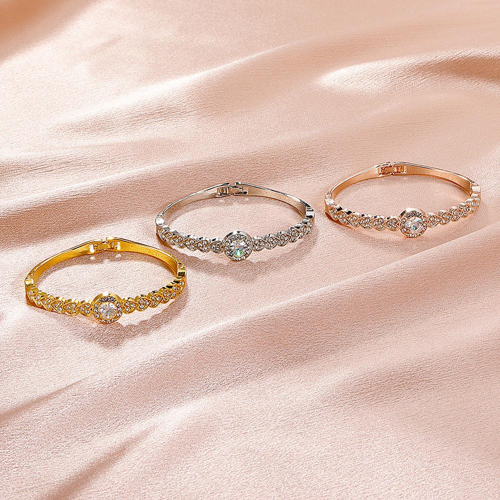 Metal Diamond Bracelet Simple Retro Full Diamond Heart Bracelet Fashion Personality Jewelry Women