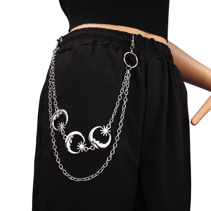 Jewelry punk metal crescent moon geometric chain pants chain hip-hop trendy cool all-match waist chain for men and women