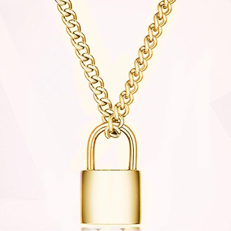 Punk lock key accessories pendant rock hip-hop trend pendant lock jewelry key lock double layer necklace