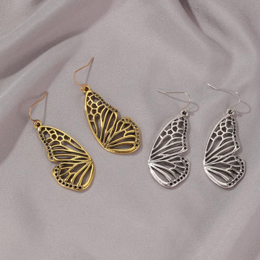 Ins Hollow Butterfly Earrings Retro Fashion Personality Exaggerated Metal Old Butterfly Wing Earrings Female