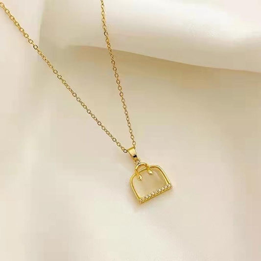 Temperament opal bag necklace female titanium steel micro-inlaid diamond H letter bag clavicle chain niche design