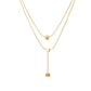 Double-layer small square necklace female small golden ball double-layer hip-hop tassel necklace sweet cool niche light luxury clavicle chain