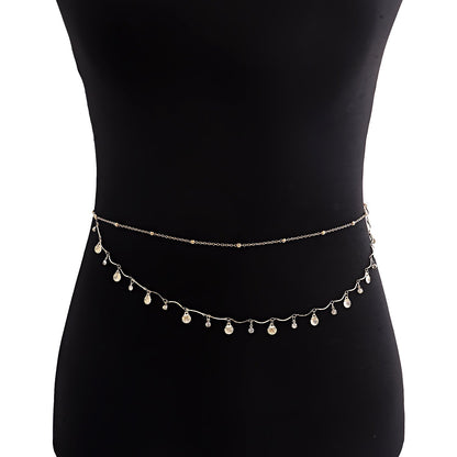 Jewelry sexy sweet cool lady simple metal body chain niche scallop zircon all-match waist chain