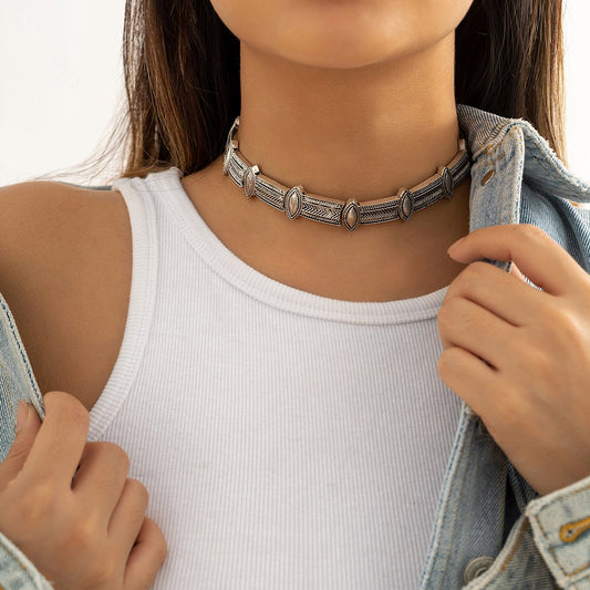 Jewelry retro polygonal handmade metal geometric necklace female punk heavy industry choker necklace