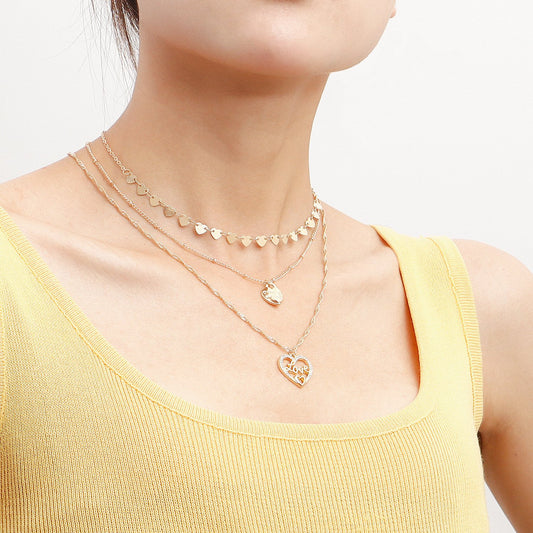 Jewelry fashion multi-layer LOVE heart necklace female summer ins handmade chain necklace accessories