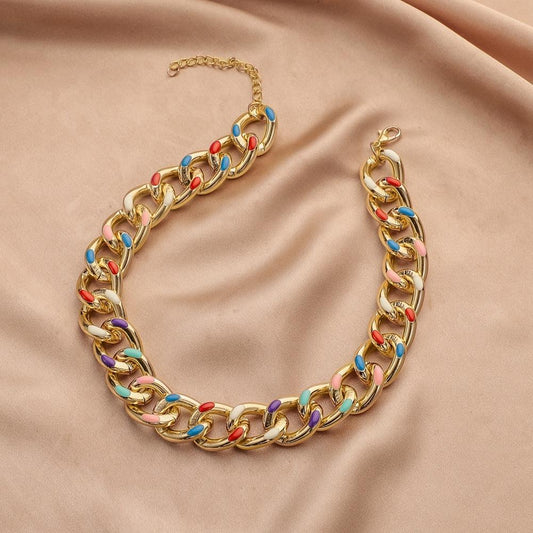 Fashion simple short rainbow aluminum chain sideways chain ins personality creative collarbone single chain necklace female