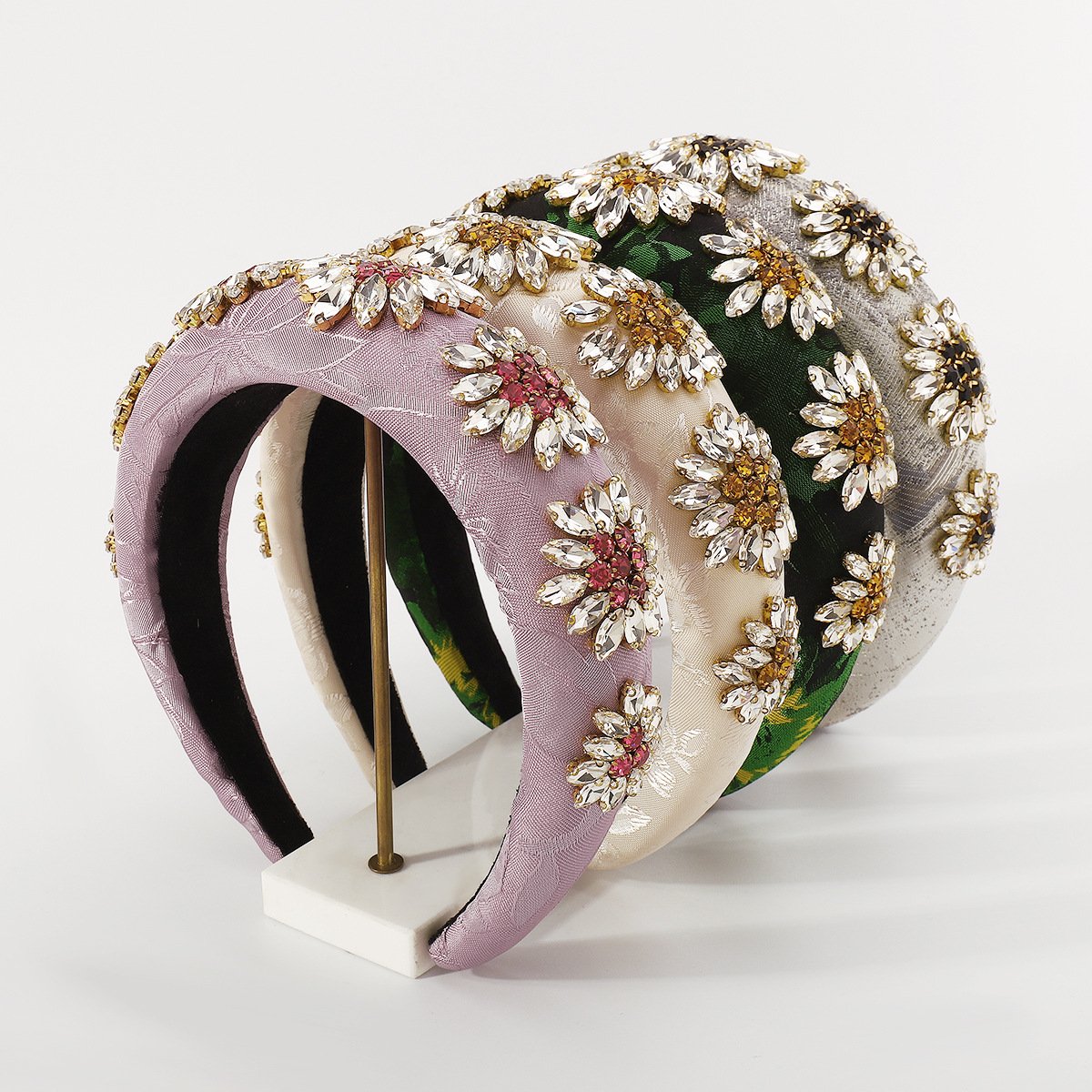 F4772 Baroque Retro Heavy Industry Exaggerated Headband Embroidered Rhinestone Flowers Thick Sponge High Skull Top Light Luxury Headband