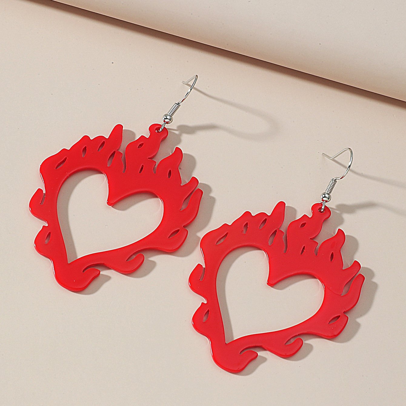 Exaggerated creative acrylic flame earrings retro personality hip-hop red love earrings