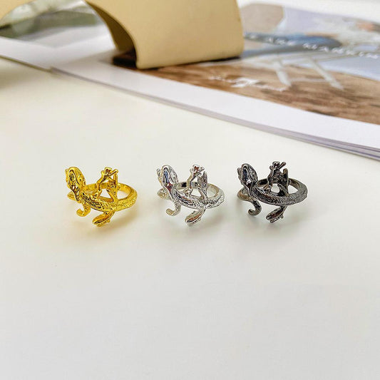 Retro Creative Creeper Ring Fashion Simple Niche Design Metal Geometric Animal Opening Index Finger Ring