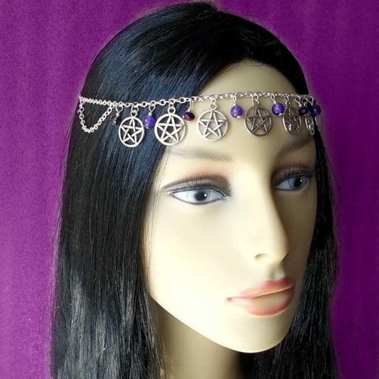 Multi-layer Ladies Chain Hair Band Headband Alloy Pentagram Crystal Headdress Necklace Dual Purpose