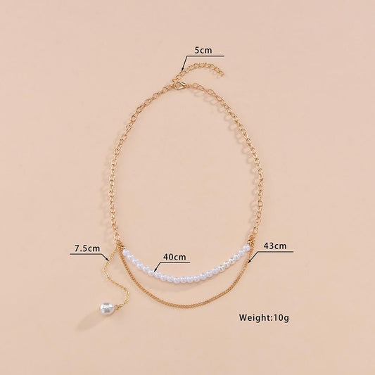 Elegant Temperament Water Drop Pearl Pendant Necklace Fashion Double Layer Necklace Accessories