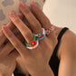 Retro colorful flower rice bead ring bohemian vacation woven small daisy ring female