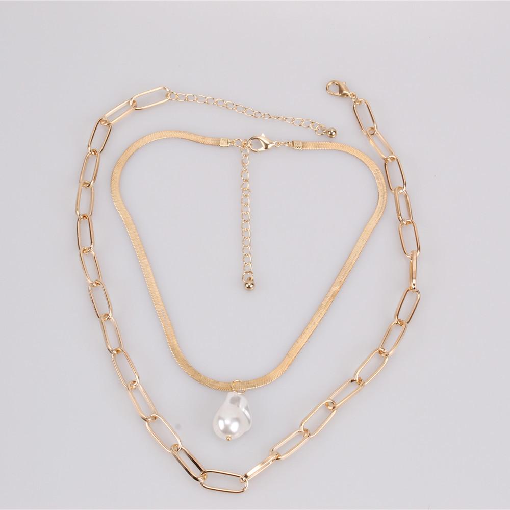 Jewelry Retro Versatile Multilayer Copper Snake Chain Natural Baroque Pearl Fashion Personality Two-piece Set