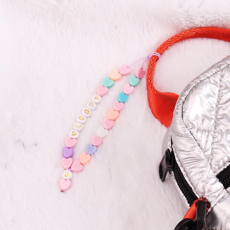 Simple hand-woven beaded mobile phone chain personality trend acrylic heart letter bag chain