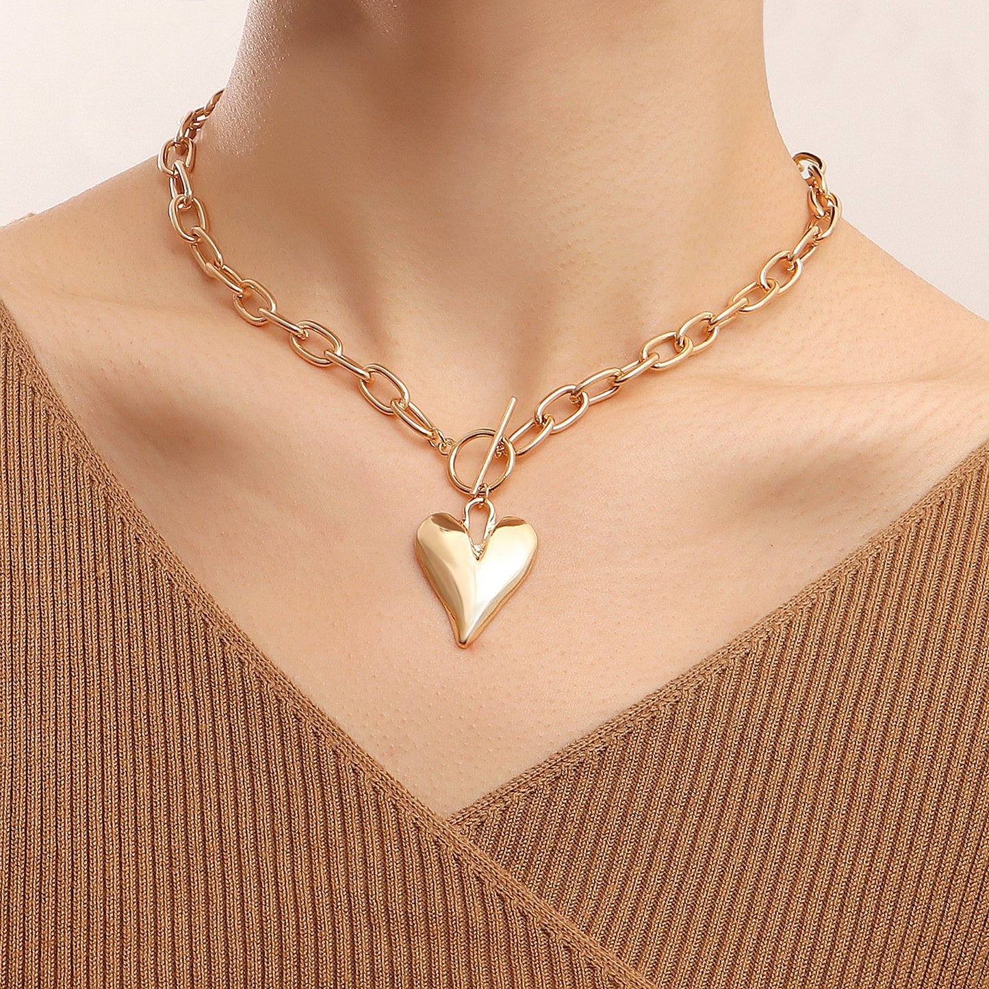 Jewelry ins hip-hop collarbone necklace exaggerated big heart pendant necklace female