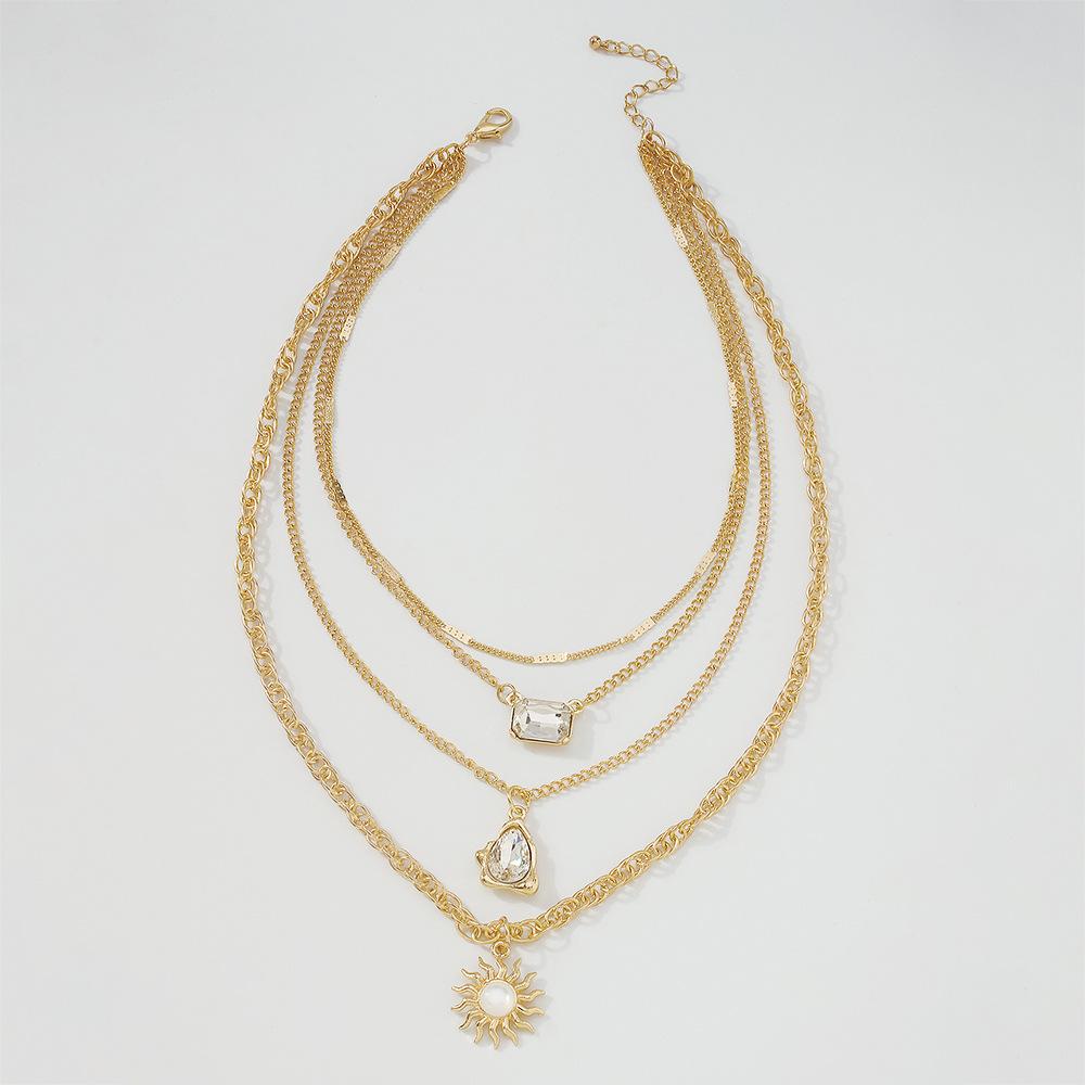 N9432 multi-layer chain necklace sun water drop pendant necklace trendy street photography diamond necklace female