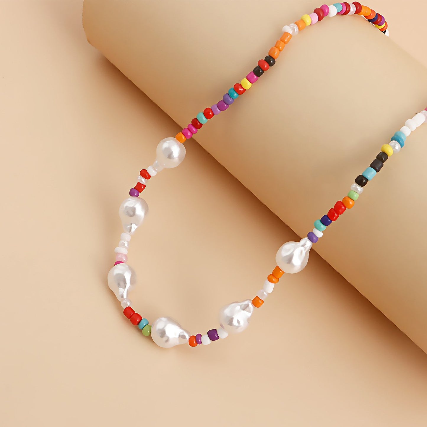 Jewelry special-shaped imitation pearl mixed color small rice bead necklace necklace female choker explosion