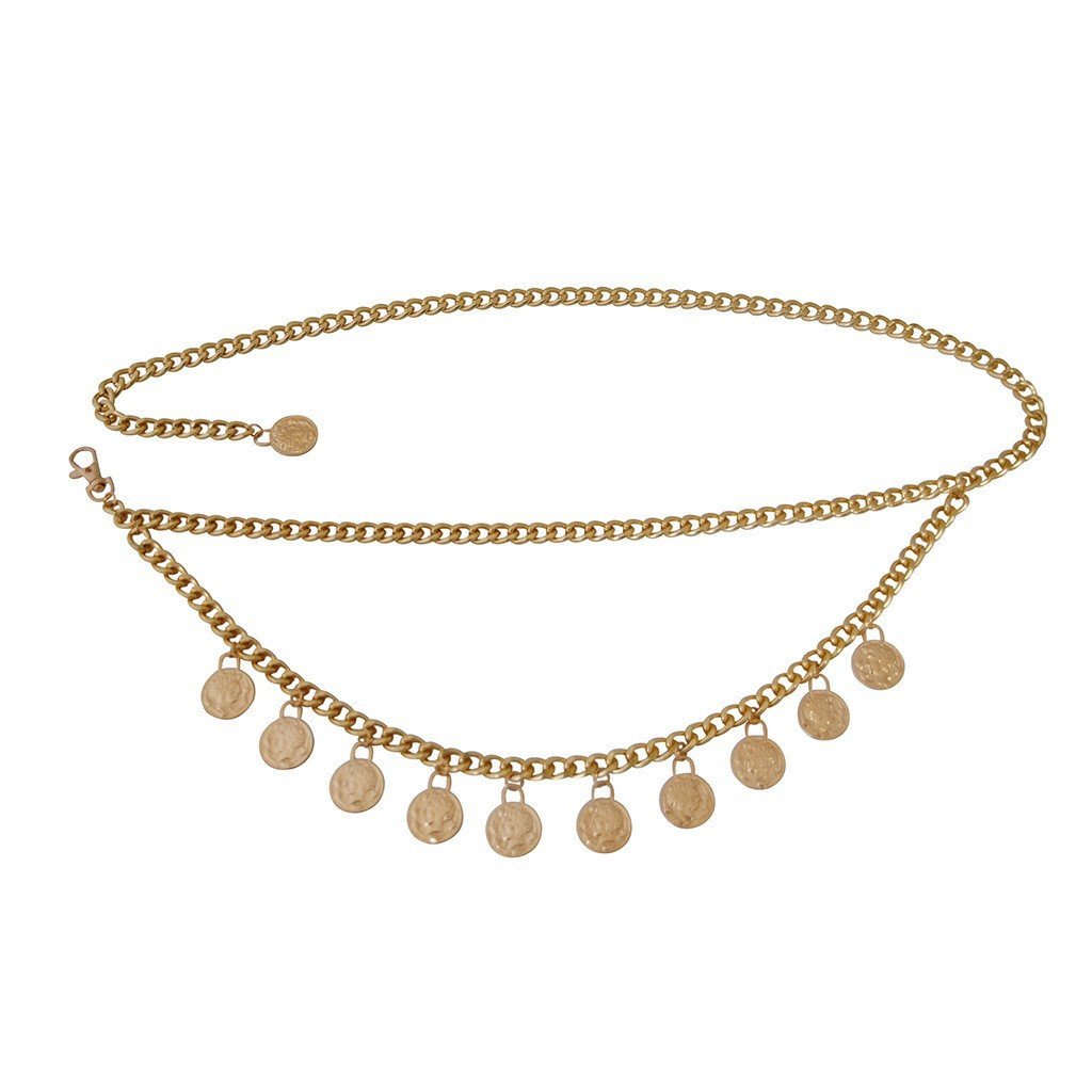 Jewelry Vintage Coin Pendant Tassel Waist Chain Feminine Double Layer Queen Embossed Body Chain