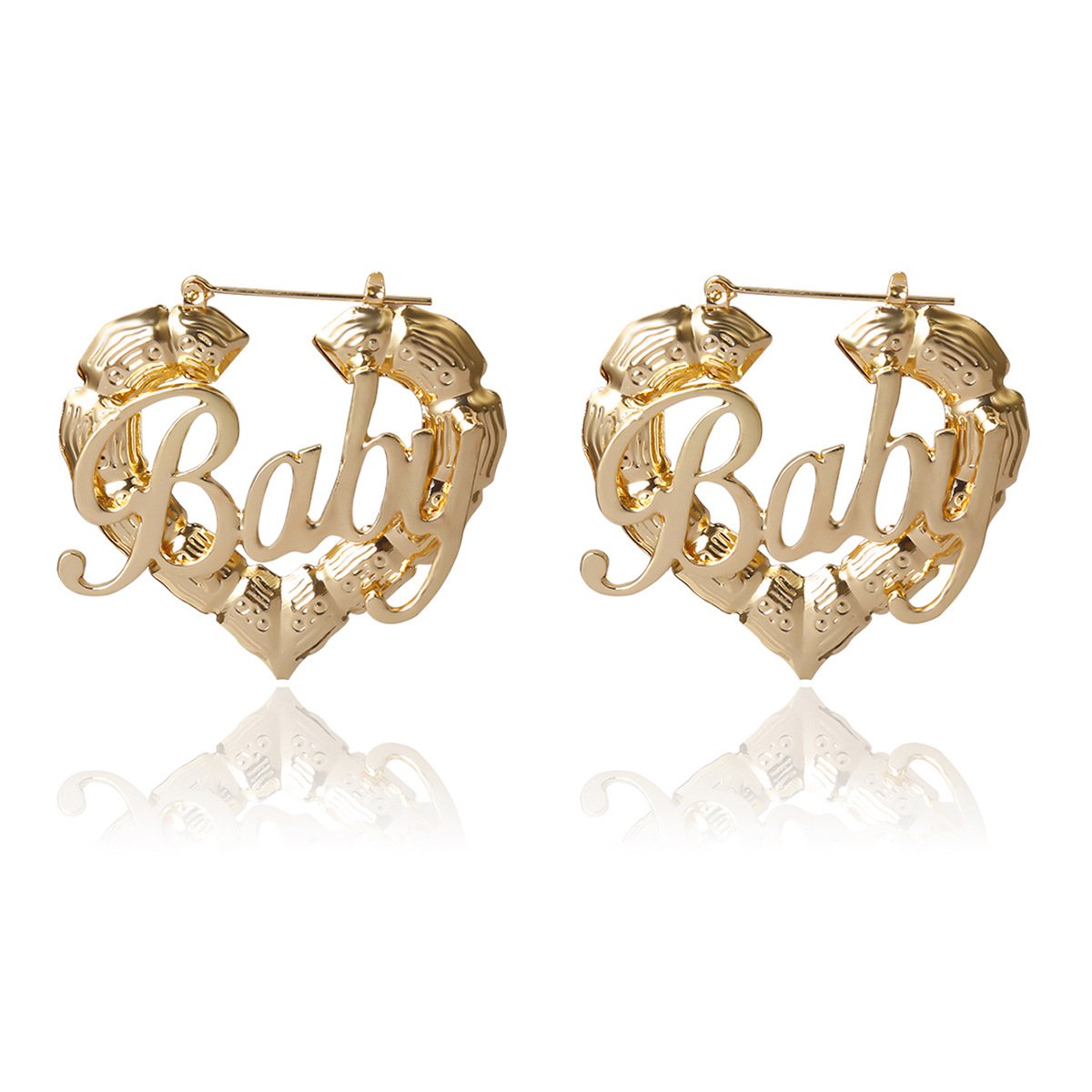 Jewelry hip-hop punk round bamboo earrings creative hemp face peach heart BABY letter earrings female