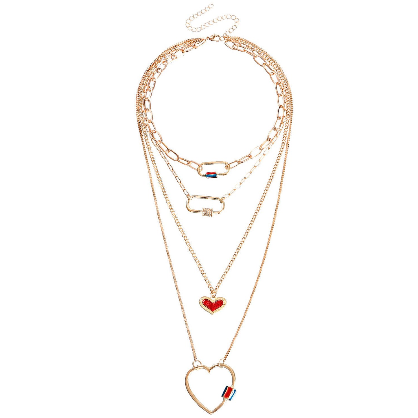 Jewelry Geometric Drop Glaze Hollow Peach Heart Pendant Necklace Female Creative Punk Temperament Multilayer Necklace
