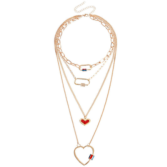 Jewelry Geometric Drop Glaze Hollow Peach Heart Pendant Necklace Female Creative Punk Temperament Multilayer Necklace