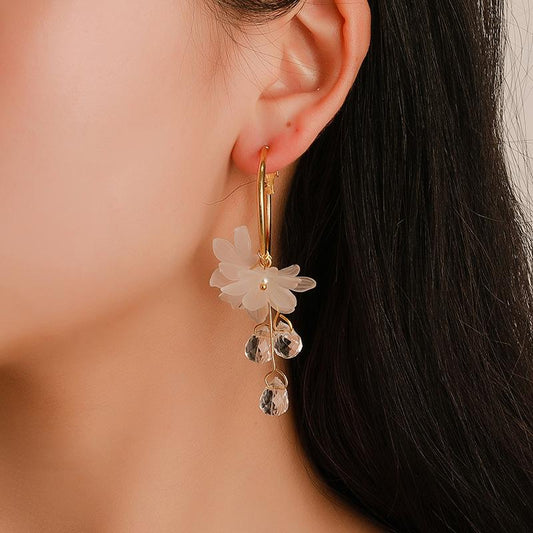 Fashion Crystal Flower Earrings Temperament Versatile Fairy Stud Earrings Dongdaemun Jewelry