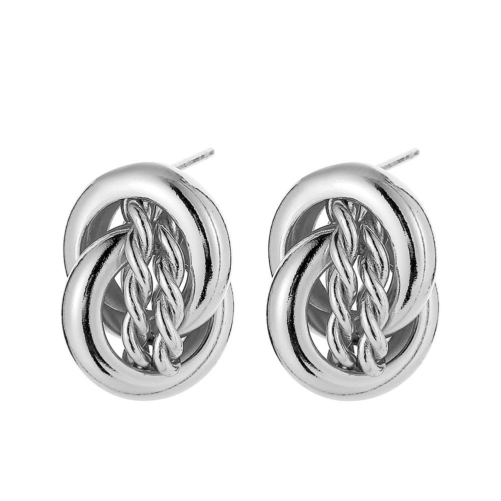 Creative double-ring circle earrings personalized twist chain O-shaped ring mix and match exaggerated earrings