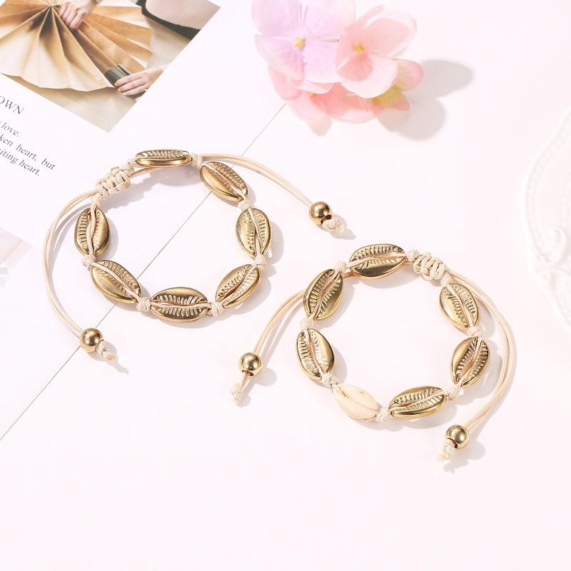 Fashion Braided Bracelet Adjustable Seashell Metal Knotted Bracelet Women Ocean Bracelet