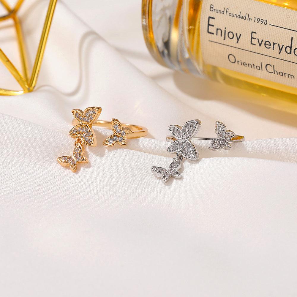 Beautiful Butterfly Ring Sweet Micro-inlaid Zircon Open Ring Exquisite Ladies Hand Jewelry Index Finger Ring