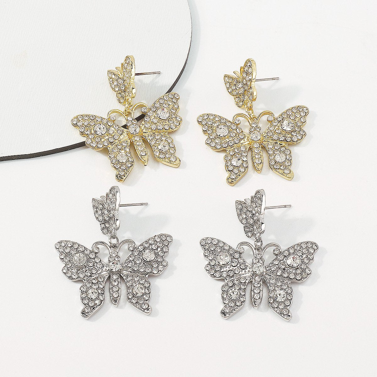 1646 Jewelry Sweet and Simple Butterfly Earrings Full of Diamond Temperament Earrings Niche Personality Cold Earrings