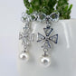 Four-leaf flower bowknot pearl and diamond earrings five-petal flower stud earrings charm