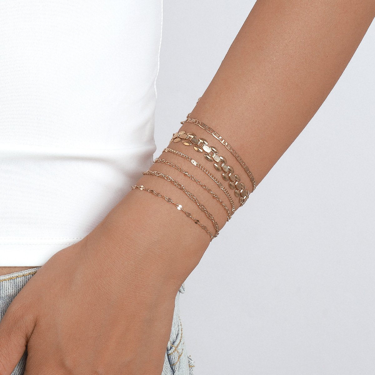 B1796 Jewelry Hip Hop Small Many Layered Metal Bracelets Simple Indifferent Geometric Jewelry