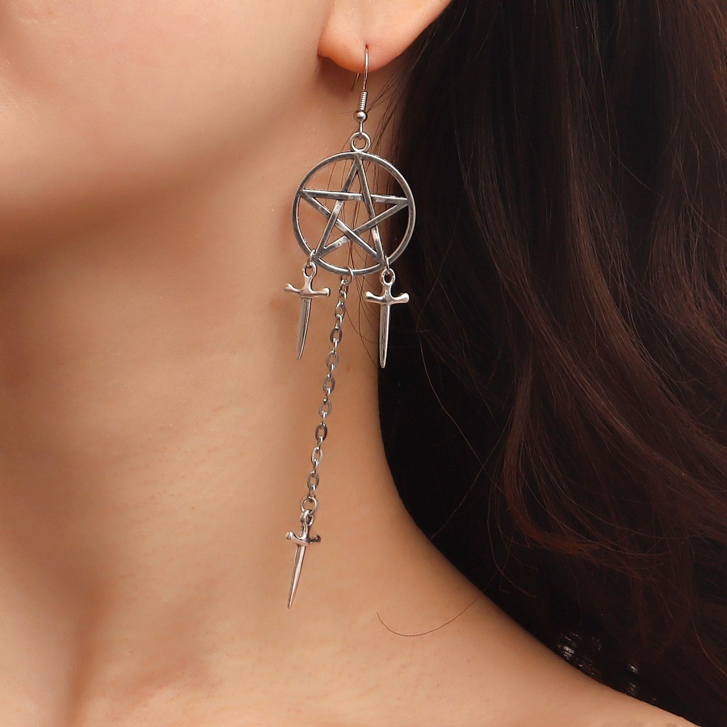 Jewelry geometric exaggerated tassel cross star pendant earrings women's big disc five-pointed star earrings