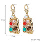 Retro Pearl Color Diamond Colorful Gravel Earrings Temperament Light Luxury Square Earrings Jewelry