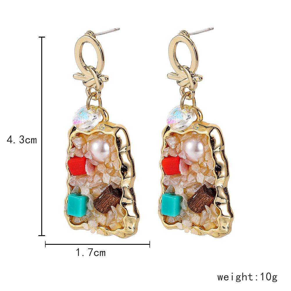 Retro Pearl Color Diamond Colorful Gravel Earrings Temperament Light Luxury Square Earrings Jewelry