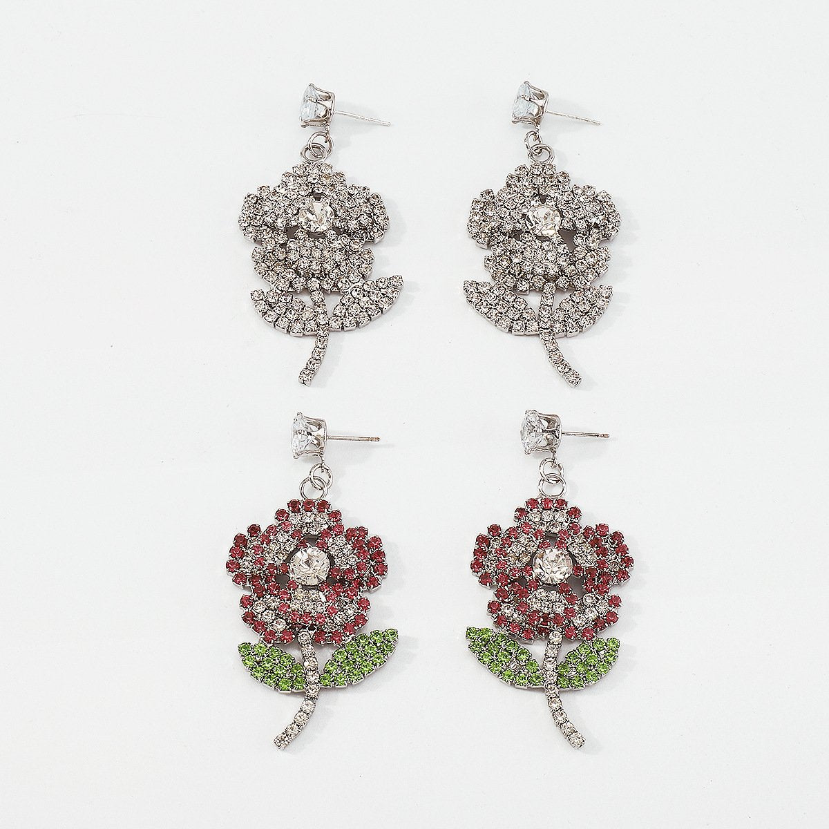 E1778 Exaggerated full diamond temperament flower earrings creative light luxury personality earrings dinner party earrings