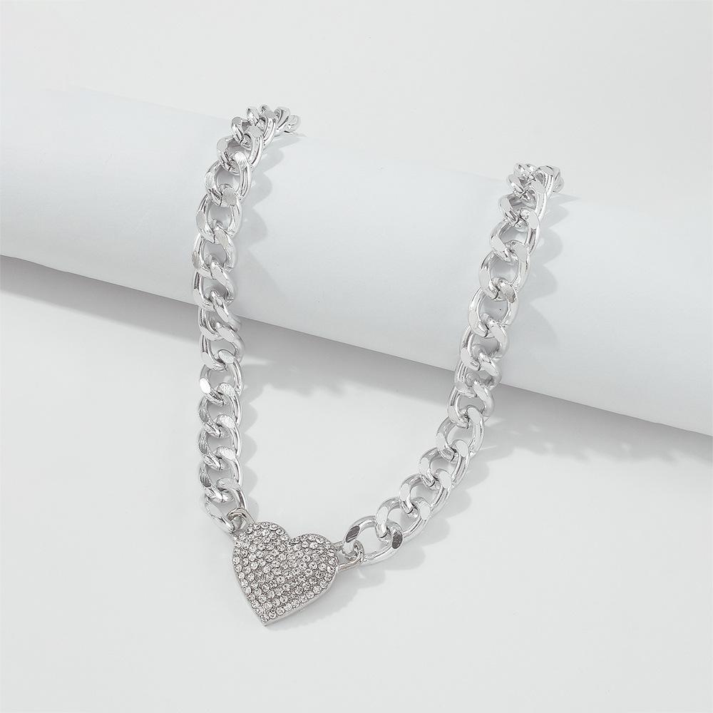 N865 Exaggerated Thick Chain Necklace Diamond Geometric Love Fashion Necklace Street Style Trendy Hip Hop Necklace